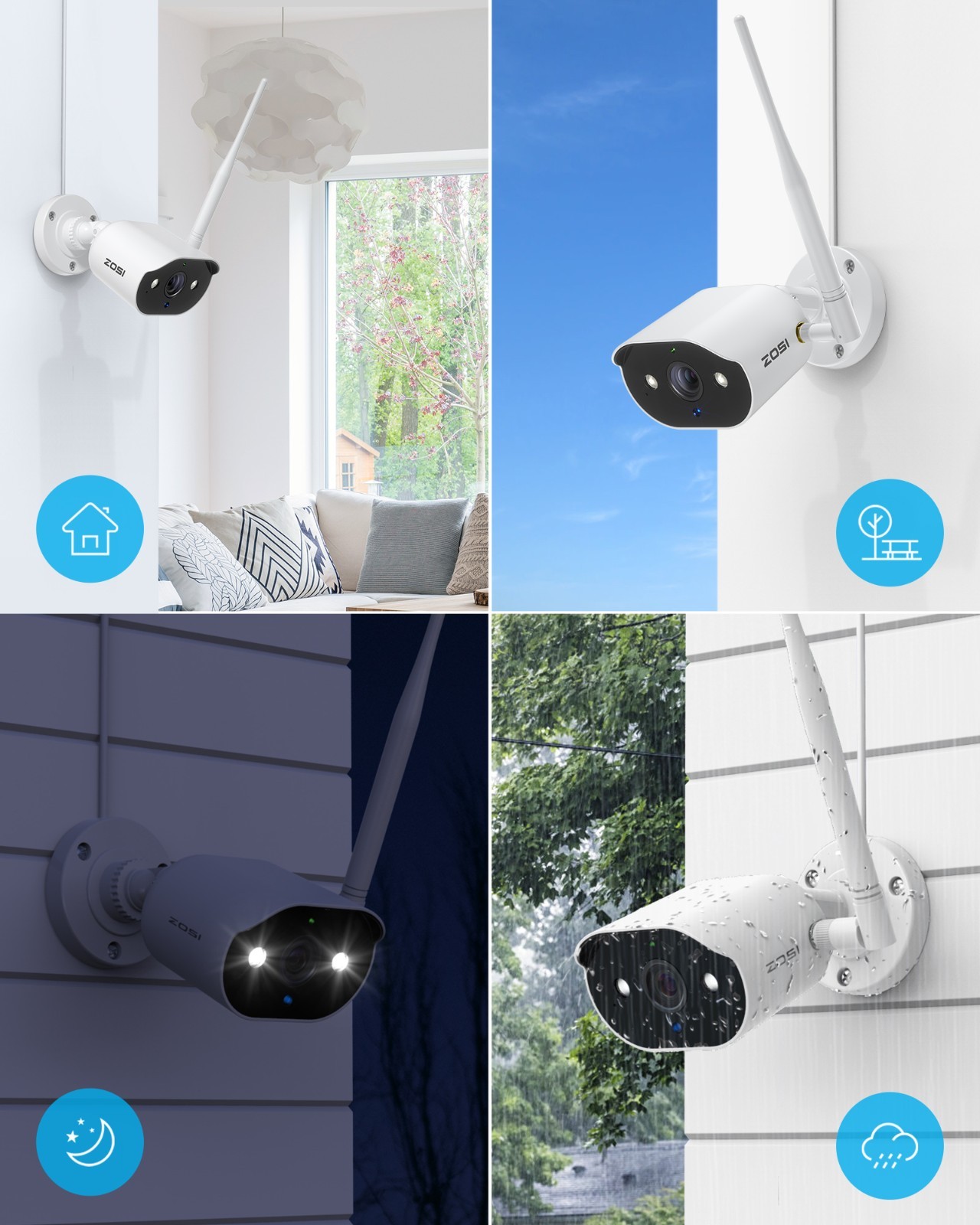 ZOSI 3MP Wireless Solar Battery Powered IP Camera Wire-Free Record PIR Detect