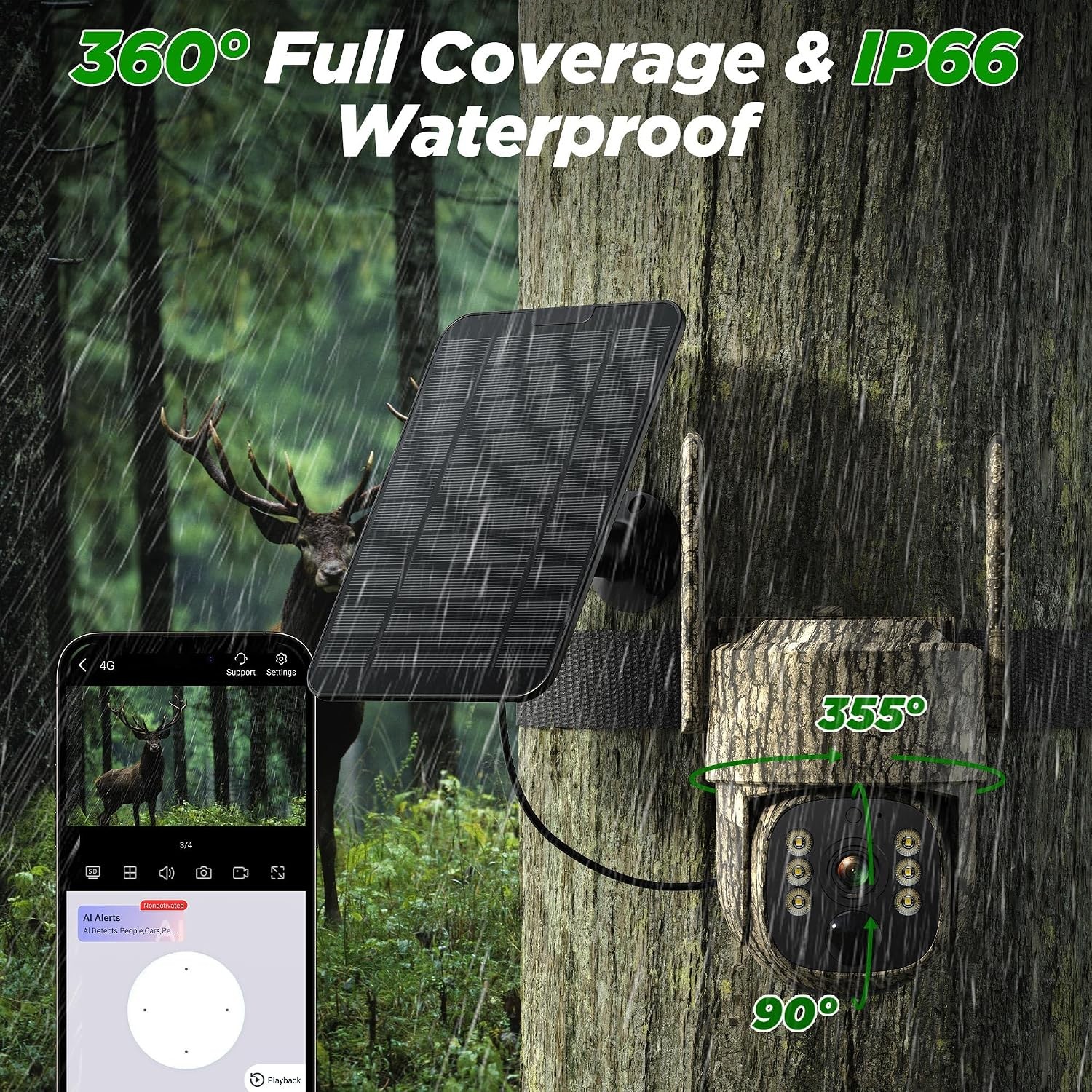 Solar Wireless Battery Trail Camera with 360° View Motion Activated Wildlife Cam