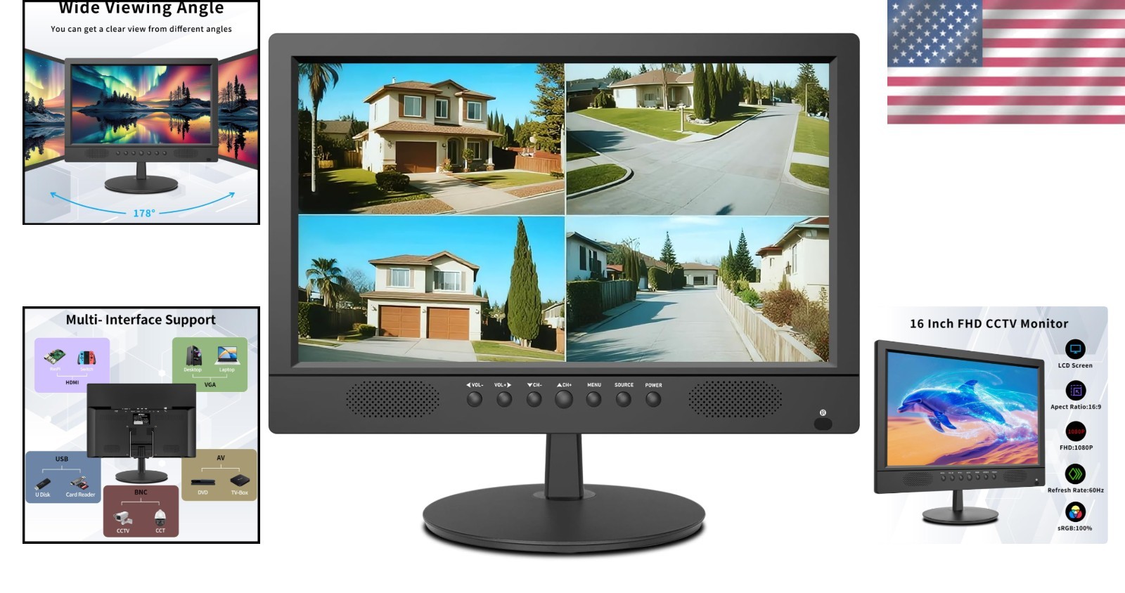 HD 1600×900 16inch Security Monitor for Surveillance Systems