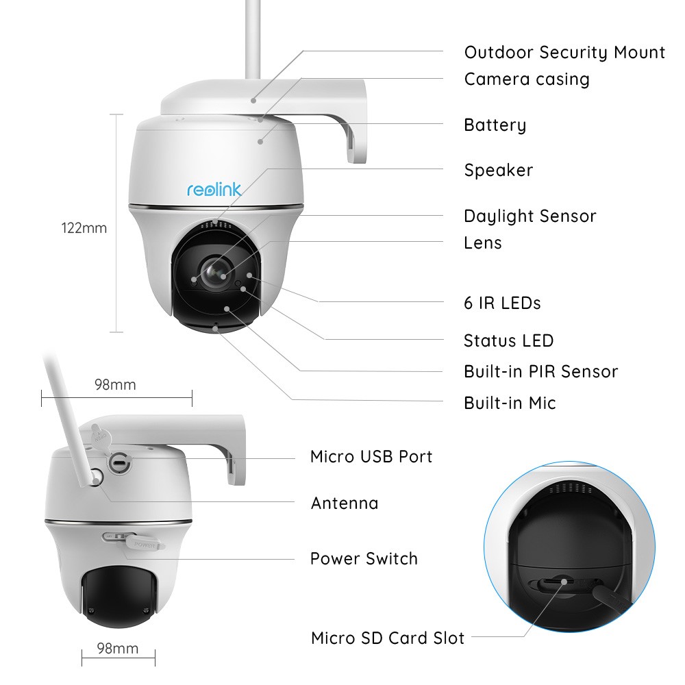 Reolink Argus PT 2K Night Vision Wireless Solar Battery Security Camera with Hub