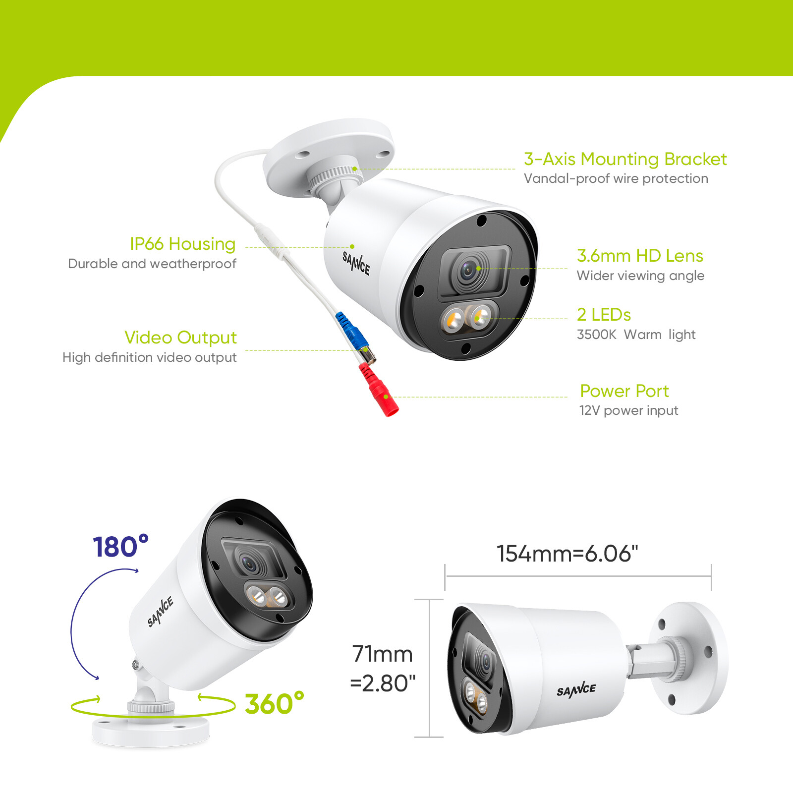 SANNCE 1/2/4PCS HD 1080P Full Color Night Vision Security Camera Warm LED Light