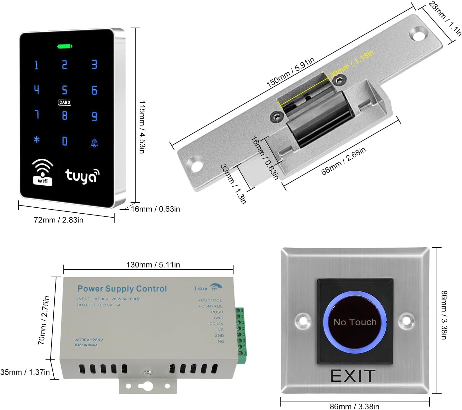 Wifi TUYA Security Access Control System Kit with Waterproof RFID Keypad Door Lo