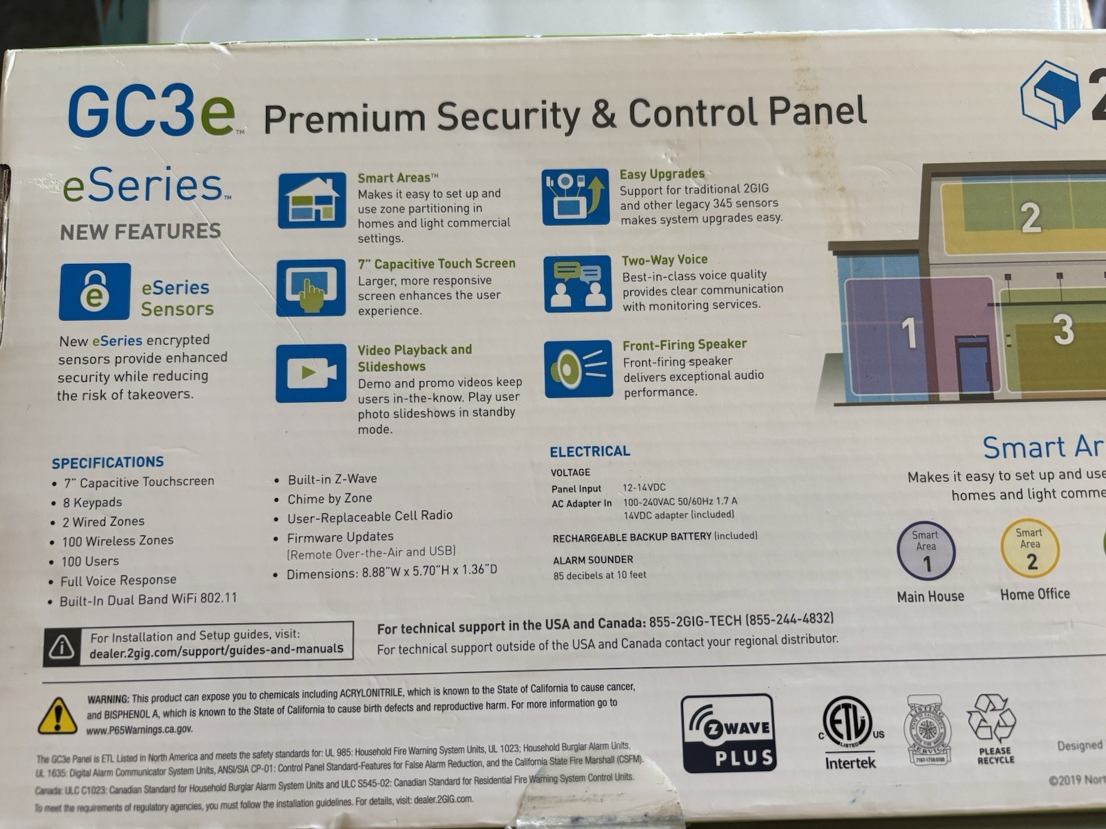 2GIG-SP2-GC3 Wireless Touchscreen Keypad For GC3 Panel Multiple Locations Arming