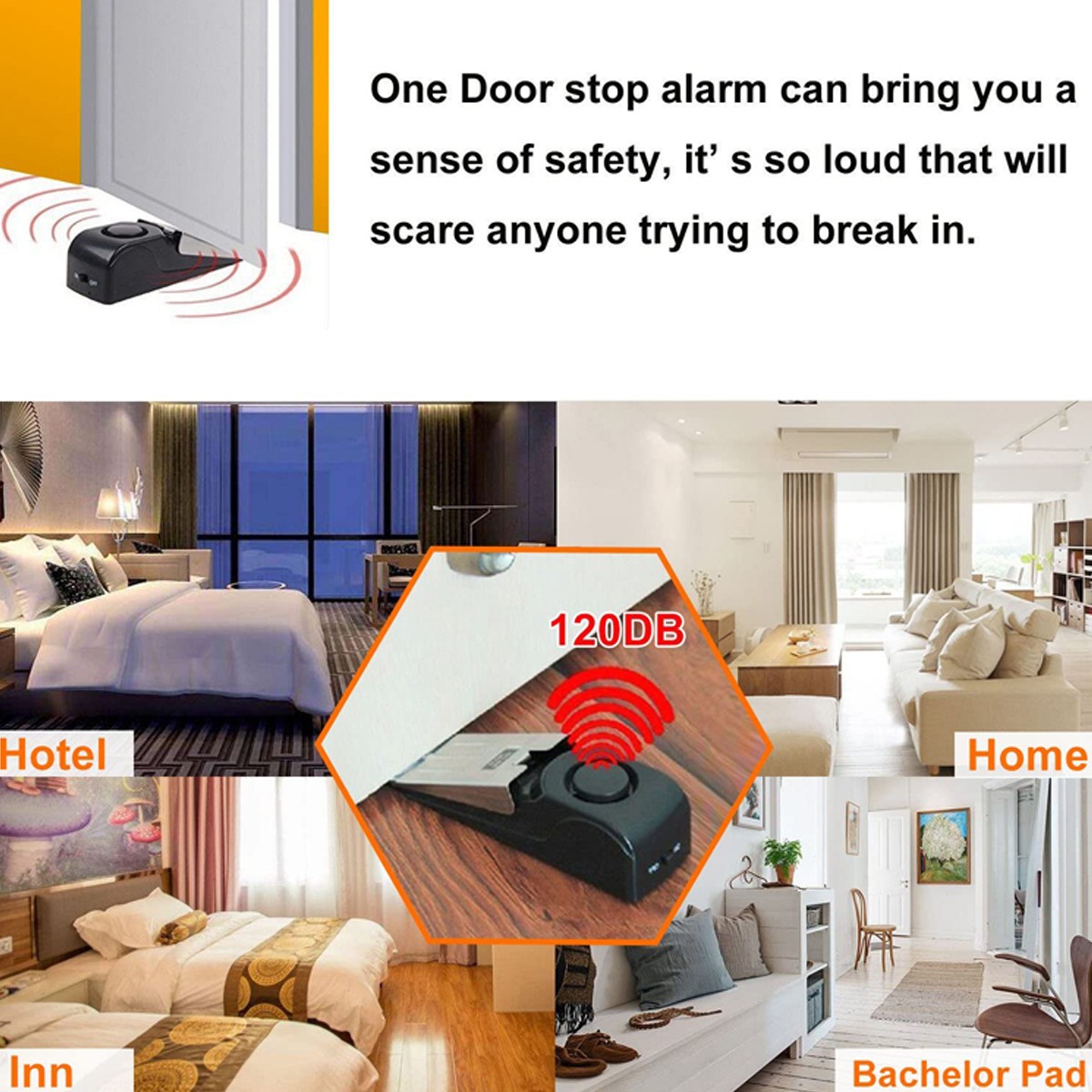 Door Stopper W/ 120DB Security Alarm Safety Door Stop Alarm for Travel Home Trip