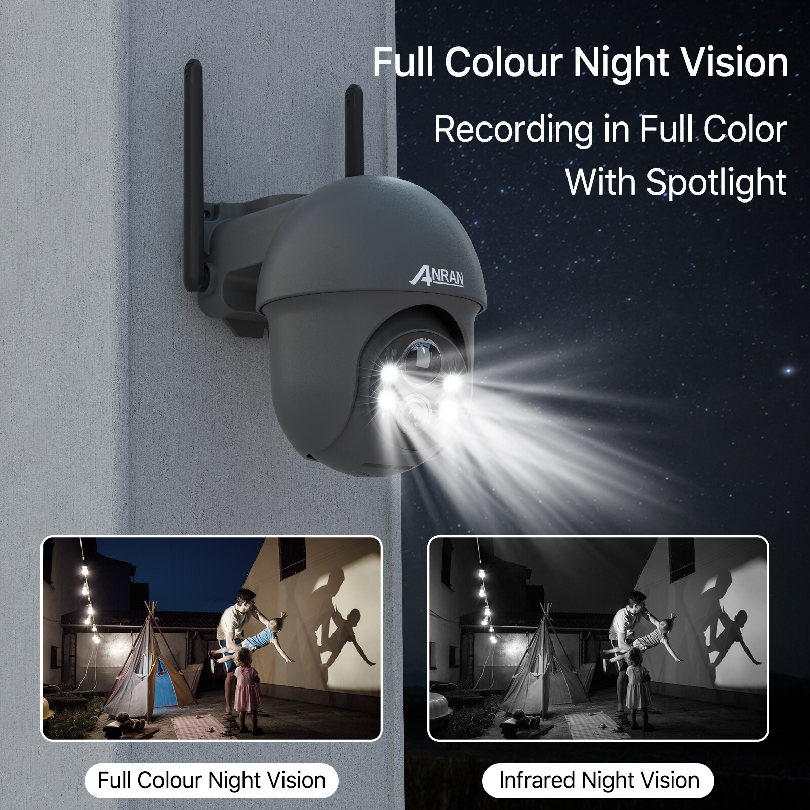 ANRAN Outdoor Solar Wireless Security Camera System Wifi 360° PTZ Audio 4PACK