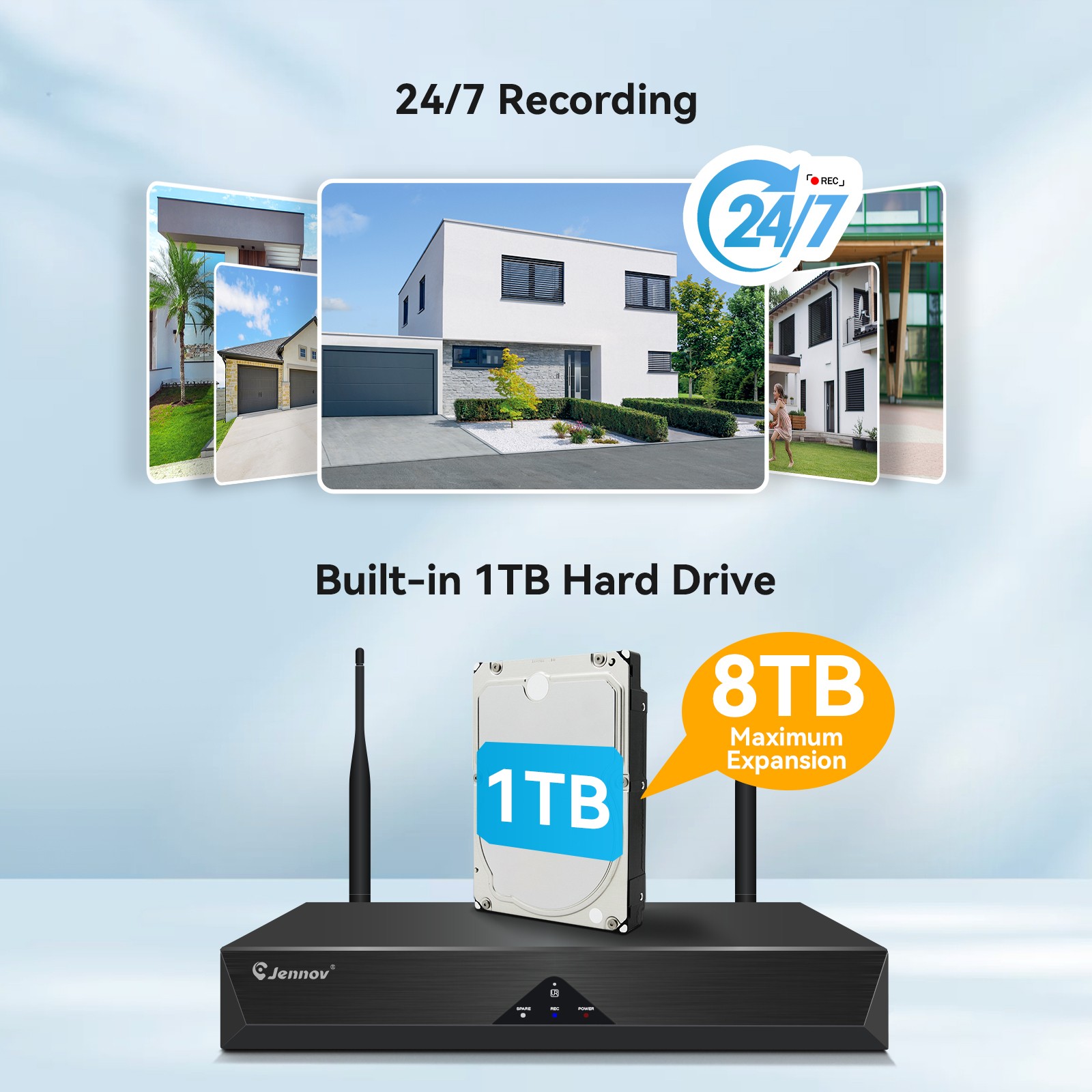 JENNOV 5MP Surveillance NVR Wireless Security Camera System Outdoor CCTV Camera