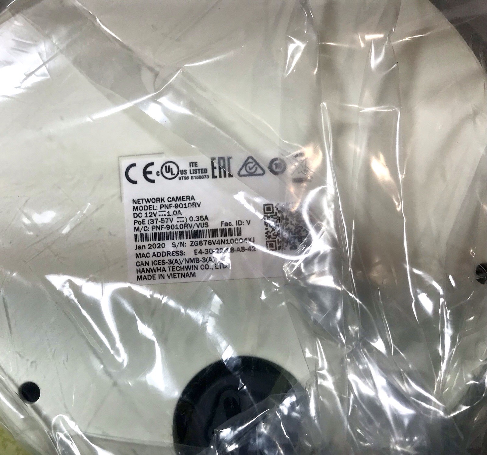 Hanwha Techwin PNF-9010RV 12MP 360° Fisheye IP Camera Wisenet New Open Box