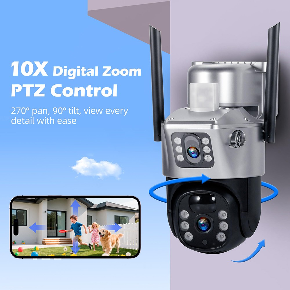 2PCS 6MP Dual Lens Solar Security Camera WiFi Outdoor Night Vision+64GB TF Card