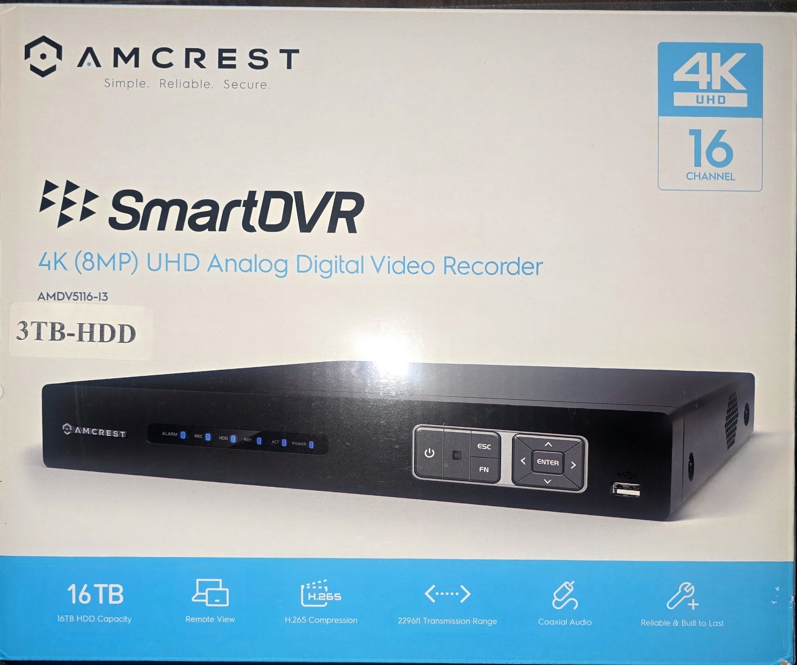 Amcrest 4K UltraHD 16 Channel AI DVR Security Camera System Recorder, 3 TB