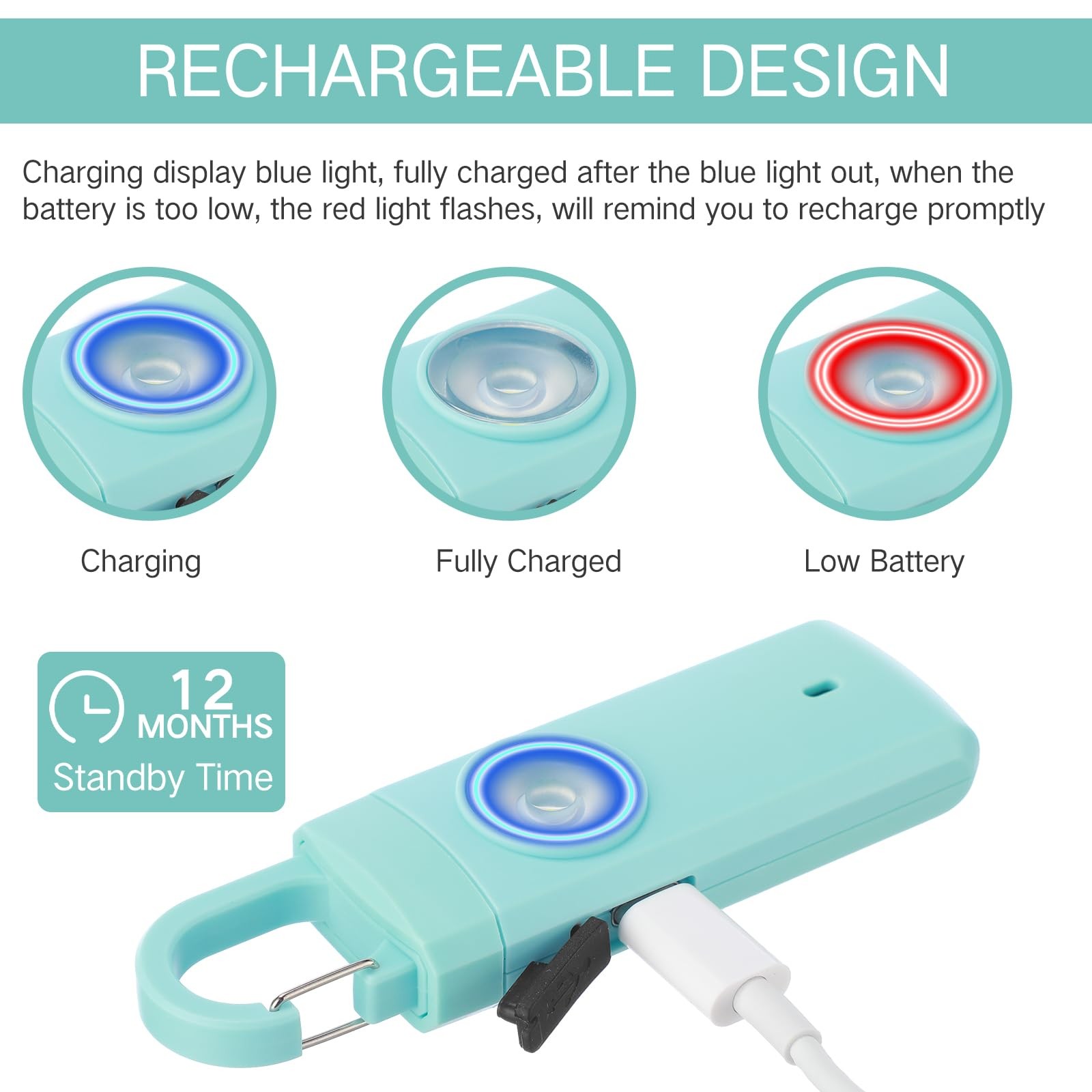 6 Pcs Rechargeable Personal Safety Alarm for Women, 130db Personal Alarm Prot…