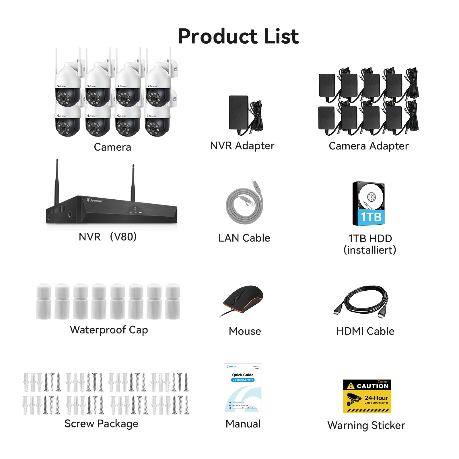 WiFi Wired Security Camera Wireless CCTV System Audio 1TB HDD 5MP 10CH NVR