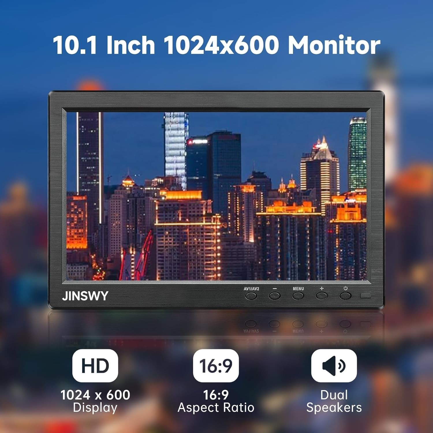 10.1″ Security Monitor, 1024×600 HD Display, HDMI VGA BNC AV USB Ports, Small…