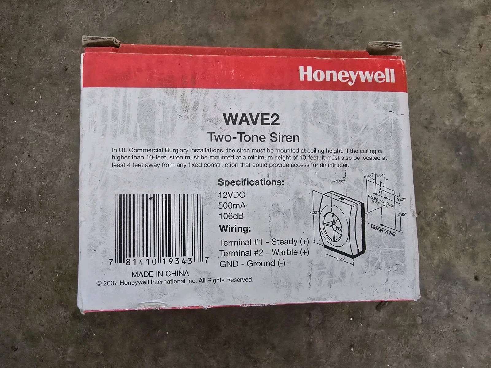 Honeywell WAVE-2 Two Tone Siren 106 db loud security burglary