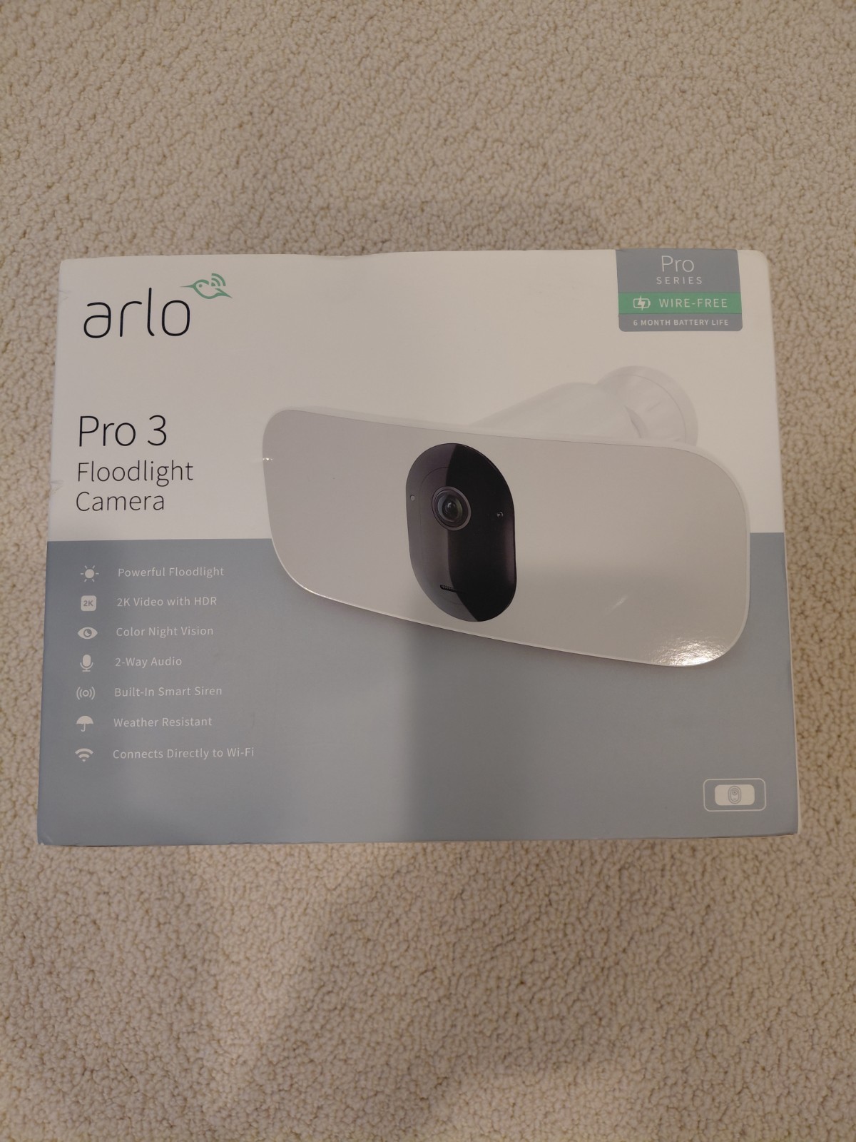 Arlo Pro 3 Floodlight Indoor/Outdoor Security Camera – White (No Battery)