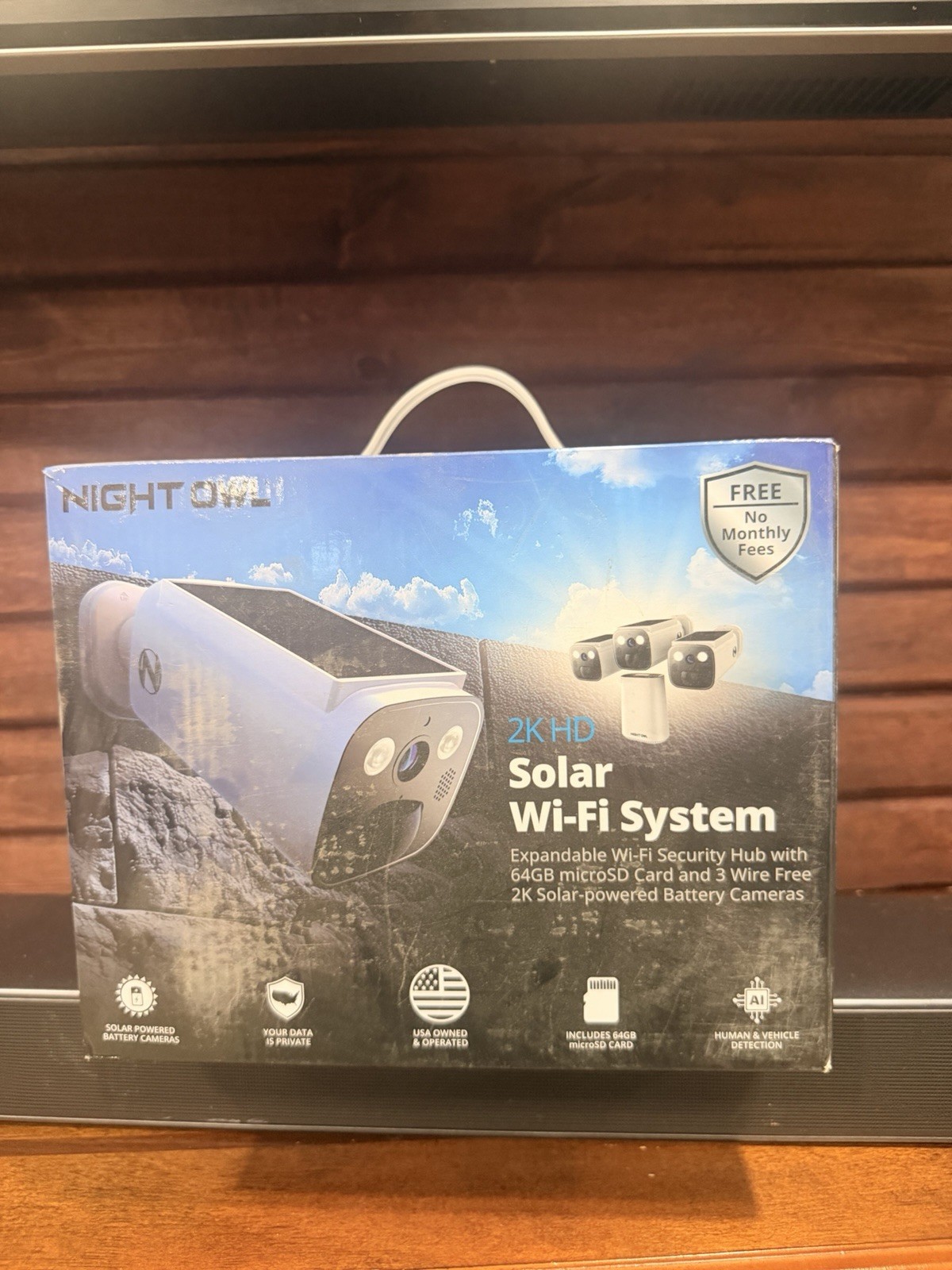 Night Owl 2K 64GB Hub Recorder Security System w/ 3 Battery Solar Cameras