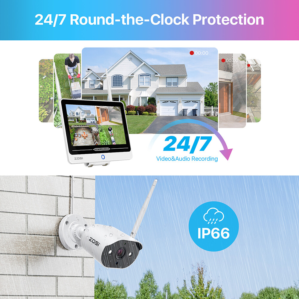 ZOSI 8CH 3MP Home Wireless Security Camera System 12.5″ LCD Monitor 2K WiFi NVR