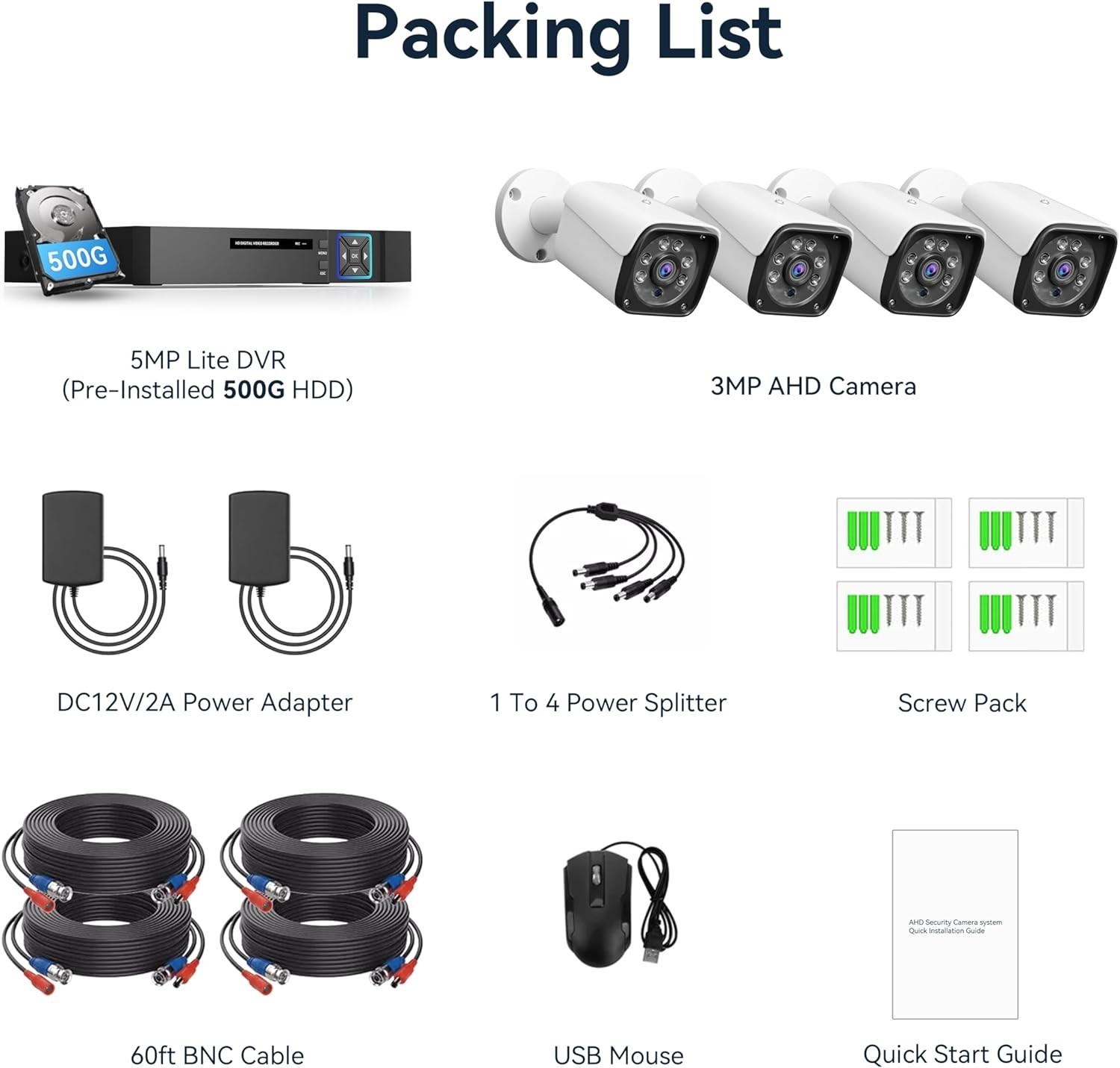 Indoor/Outdoor Surveillance Kit, 5MP Lite AHD DVR, 4 Cameras