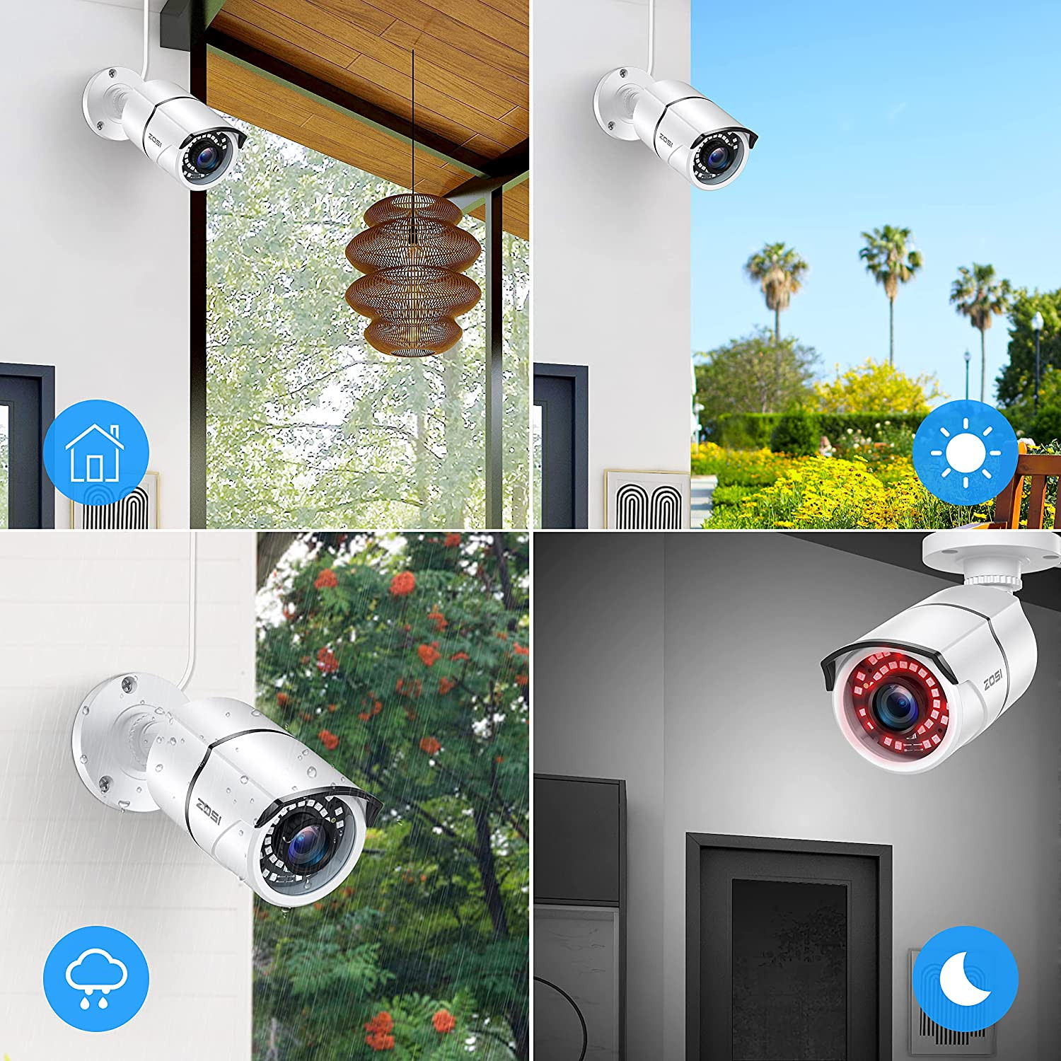 ZOSI 2pcs 4-IN-1 1080p HD 3.6mm TVI AHD CVI Analog Outdoor CCTV Security Camera