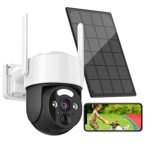 2K Solar Security Cameras Wireless Outdoor, Pan Tilt 360° WiFi Camera for Home