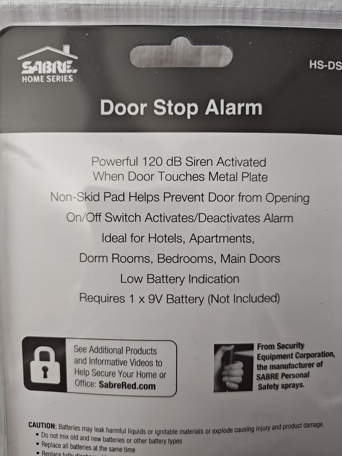 SABRE Wedge Door Stop Security Alarm W/120 dB Siren-HS-DSA Home Travel Security