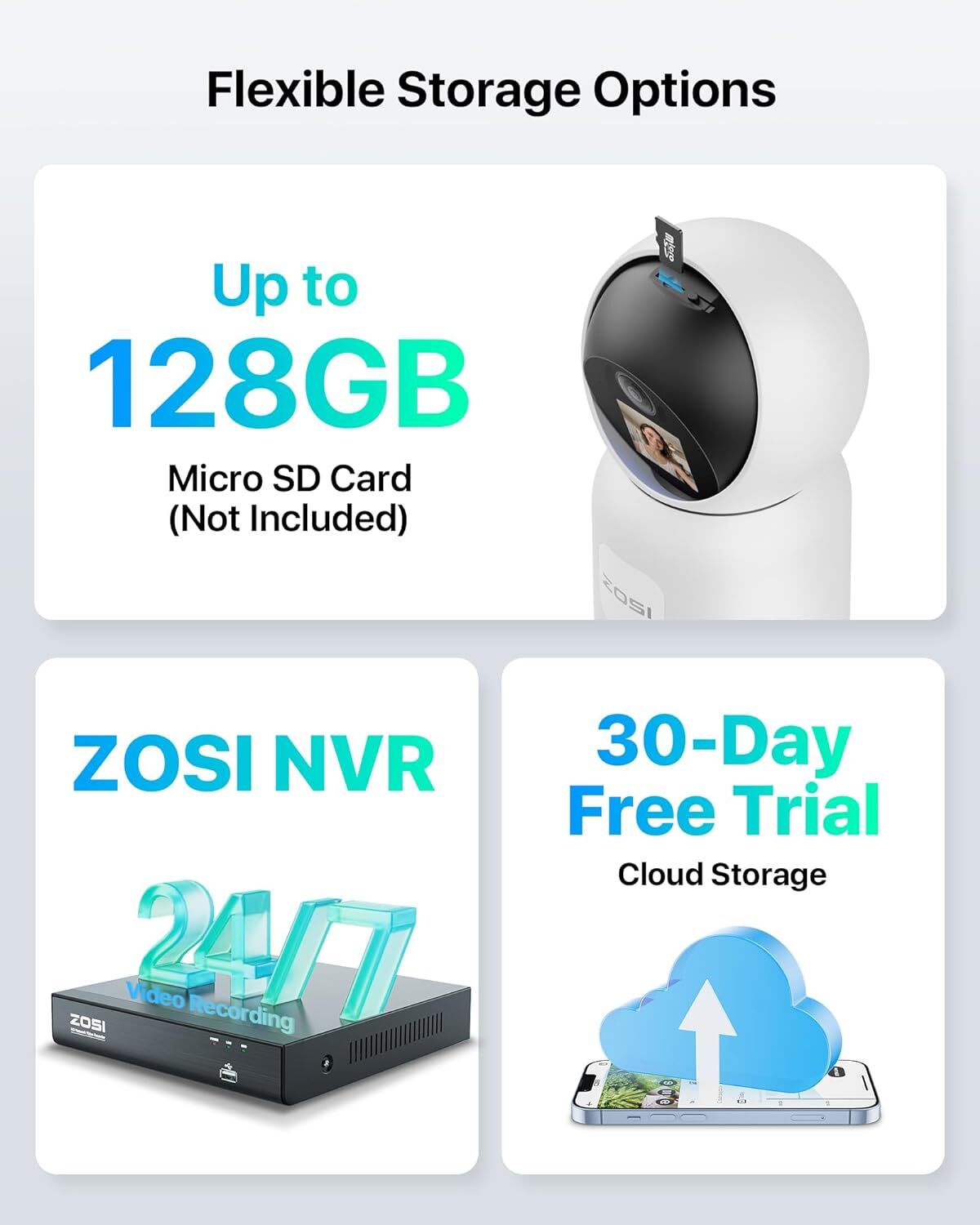 ZOSI PT Security WiFi Video Camera 3MP/4MP Remote View Baby Monitor 2-Way Audio