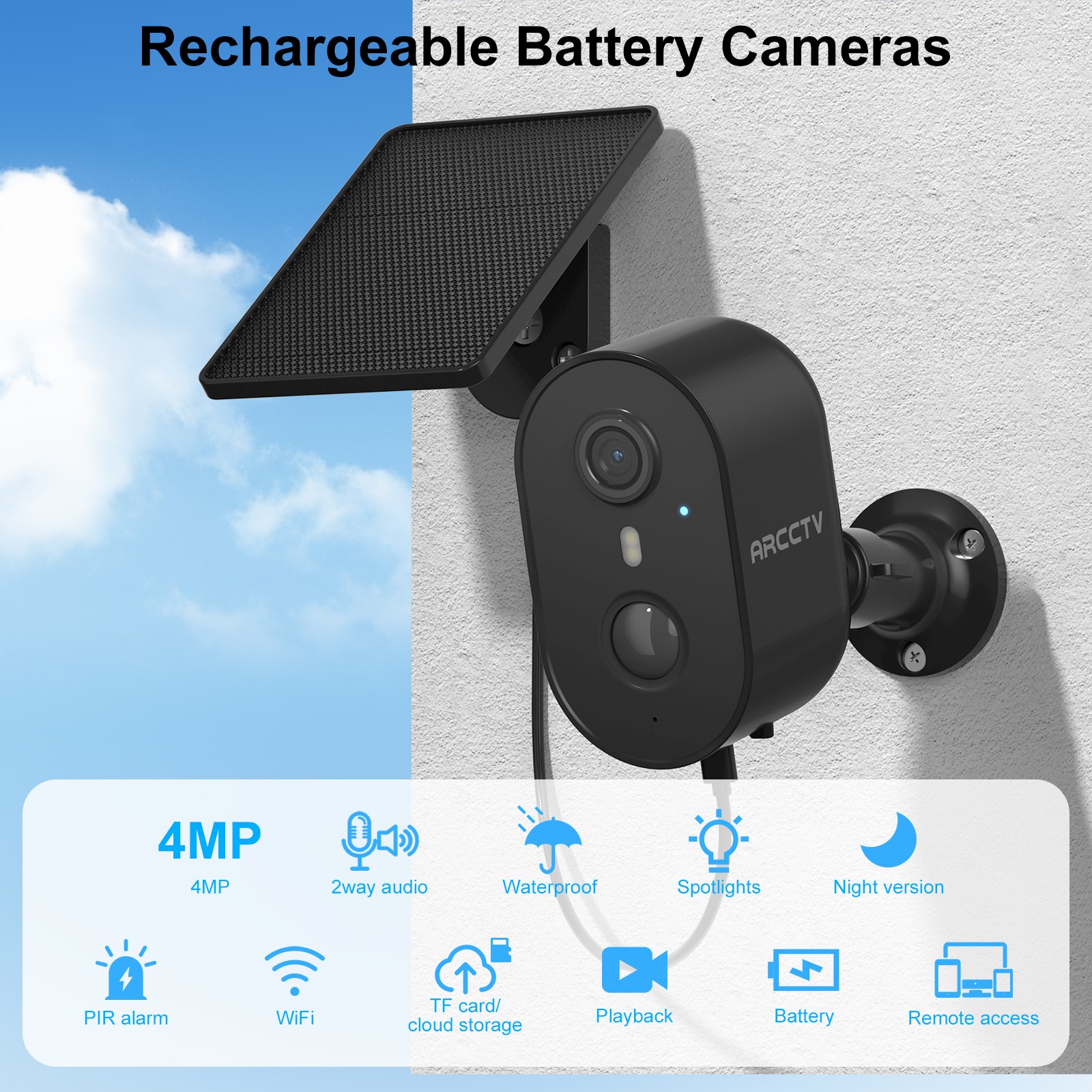 ARCCTV 5G WiFi Solar Security Camera 2K Night Vision Outdoor Wireless Smart Home