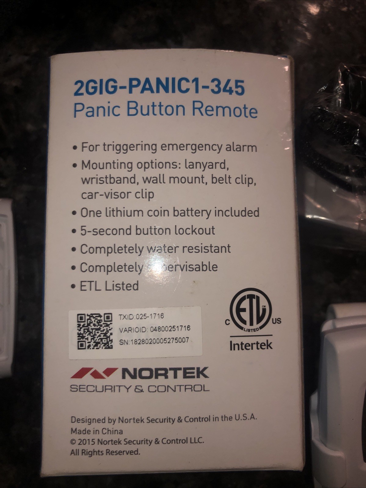 2GIG PANIC1‐345 Wireless Panic Button Remote | Open Box and Unwrapped