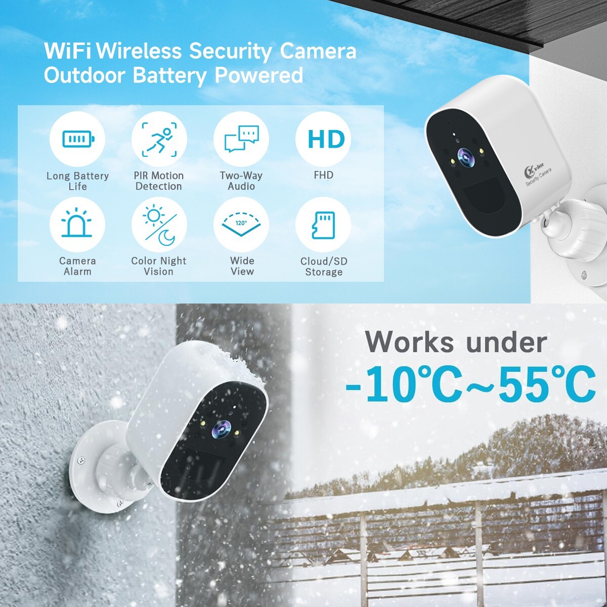 2PCS XVIM 4MP Wireless WiFi Security Camera 2K Outdoor Battery Powered Camera