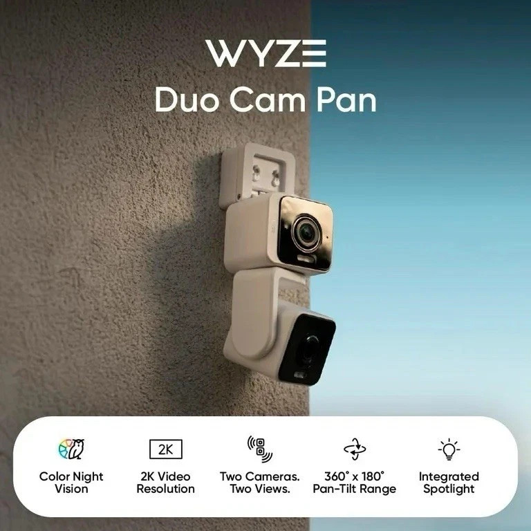 Wyze Duo Cam Pan 2K IP65 Indoor Outdoor Pan Tilt Camera Alexa Brand New Sealed