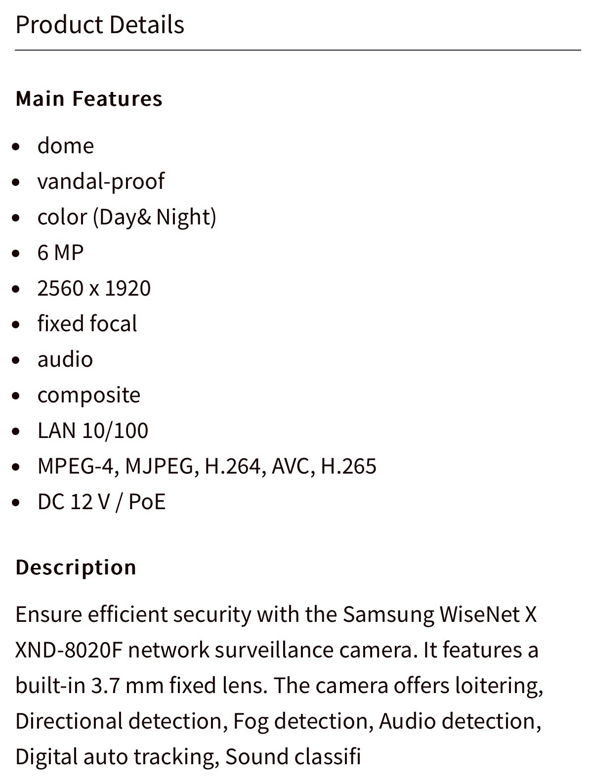 Hanwha Techwin XND-8020R WiseNet 5MP PoE IR IP Security Dome Camera 3.7mm Lens