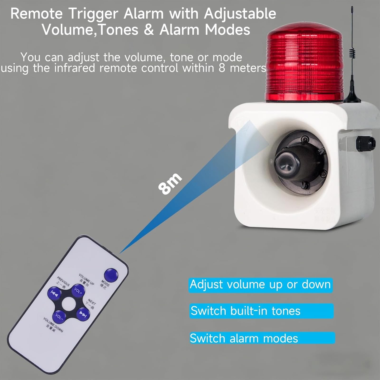 500 Meters（No Wall） Wireless Remote Control Outdoor Alarm Light Siren, LED St…