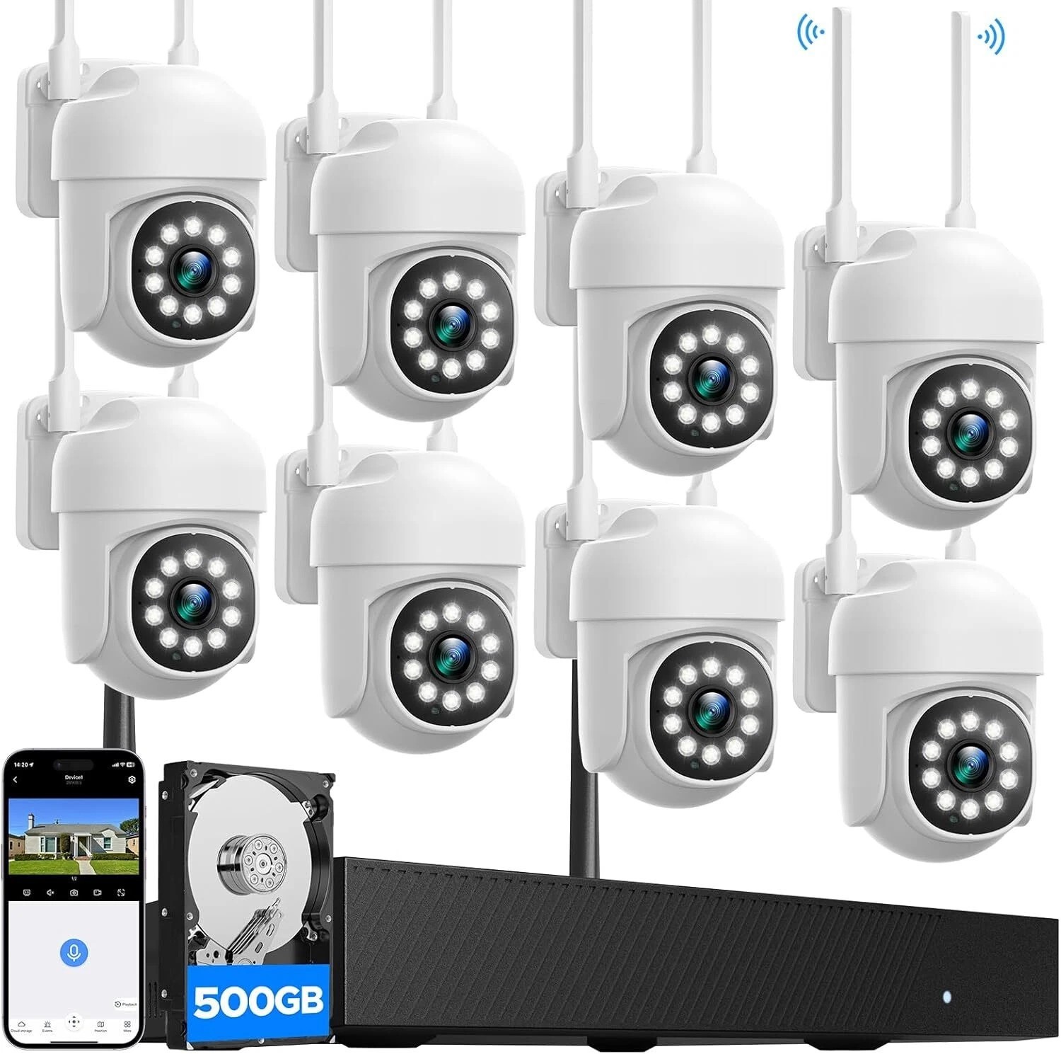 16CH 4K NVR CCTV Wireless Security Camera System 8PC PTZ WiFi Camera 2-Way Audio