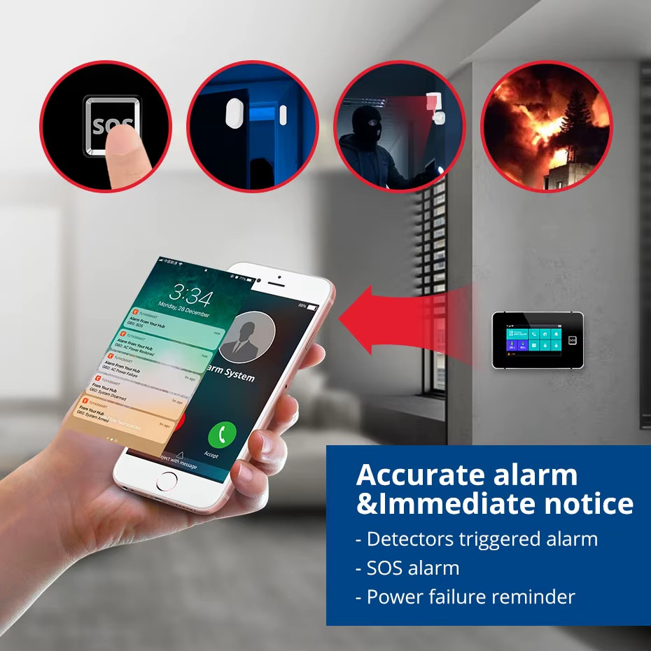 4.3 Inch Touch Screen Home Alarm System Wireless 4G Burglar Alarm WiFi GSM Tuya