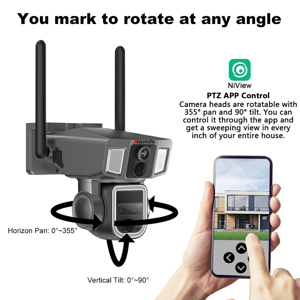 ANXINSHI 12MP Dual-lens Humanoid ZOOM Tracking Outdoor Solar Camera