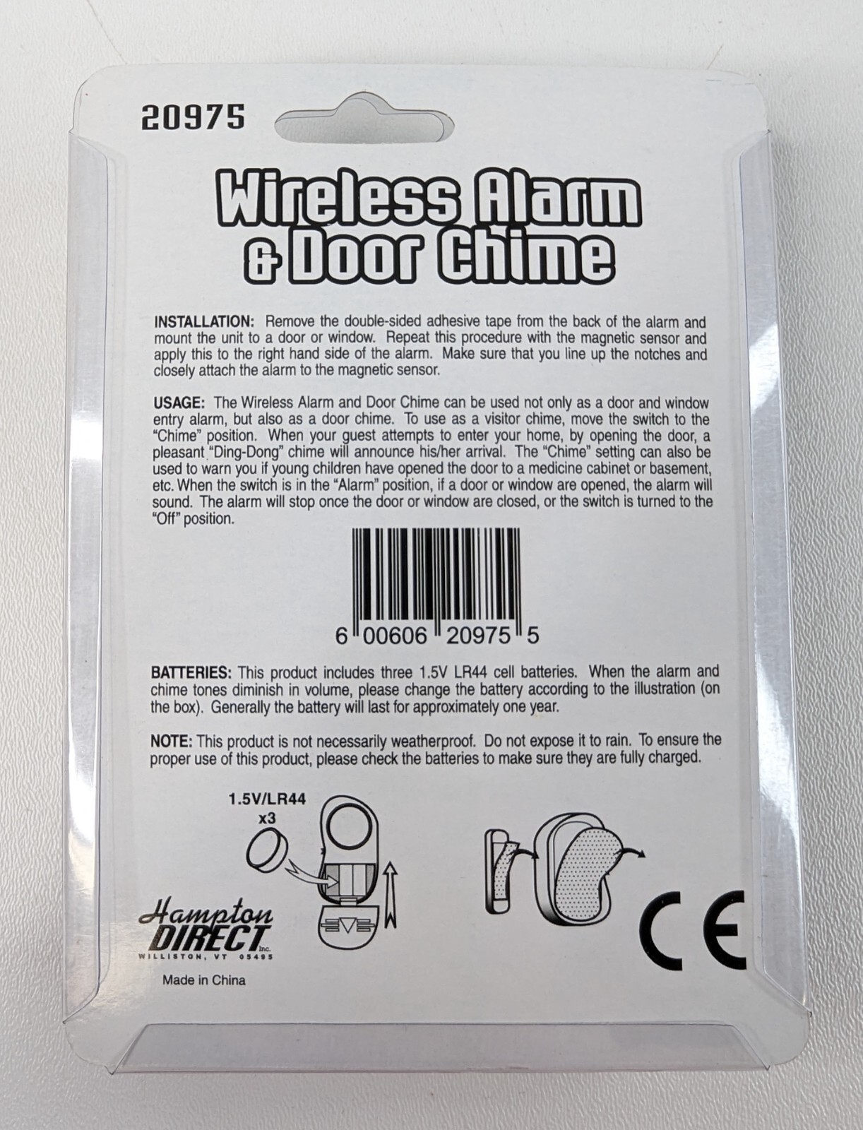 Wireless Alarm & Door Chime Hampton Direct 20975 White for Windows Doors – NEW