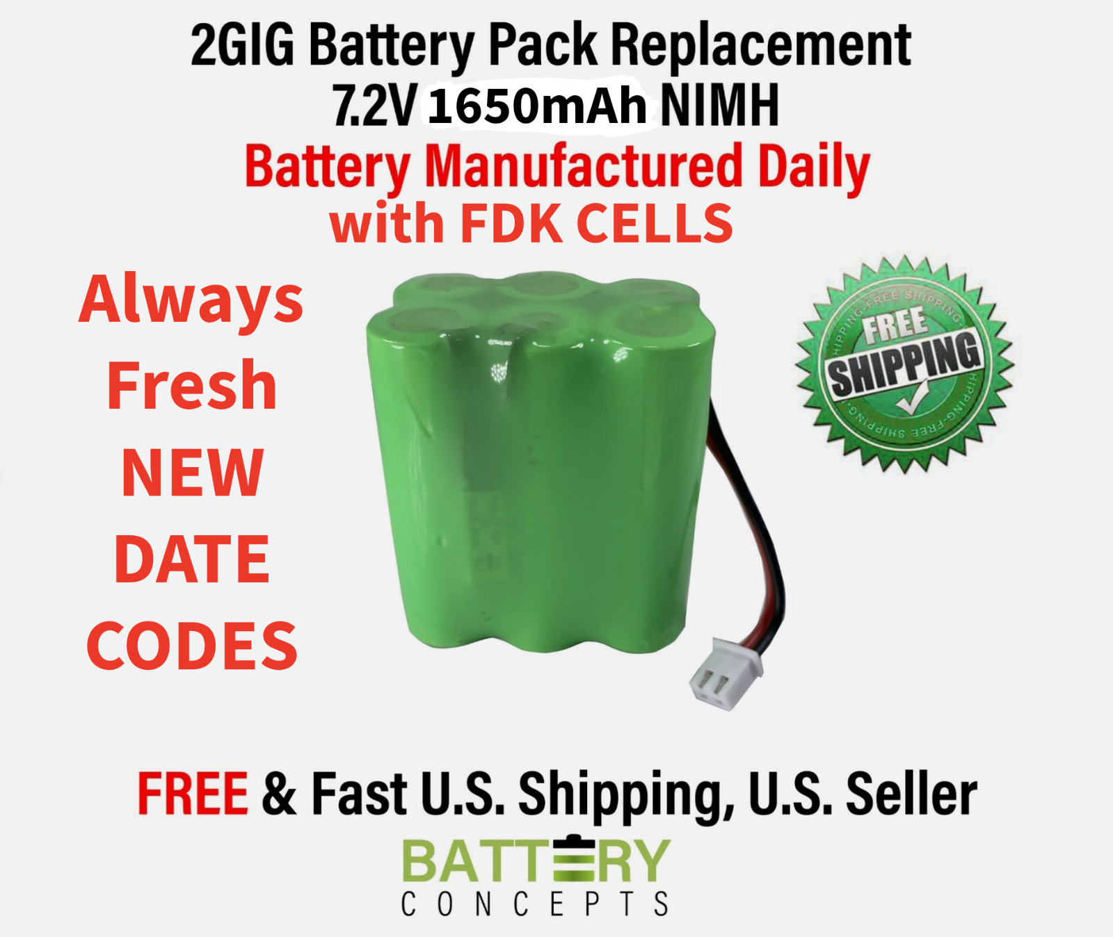 2GIG BATT1 Ni-MH Battery Pack Replacement for Security Control Panel