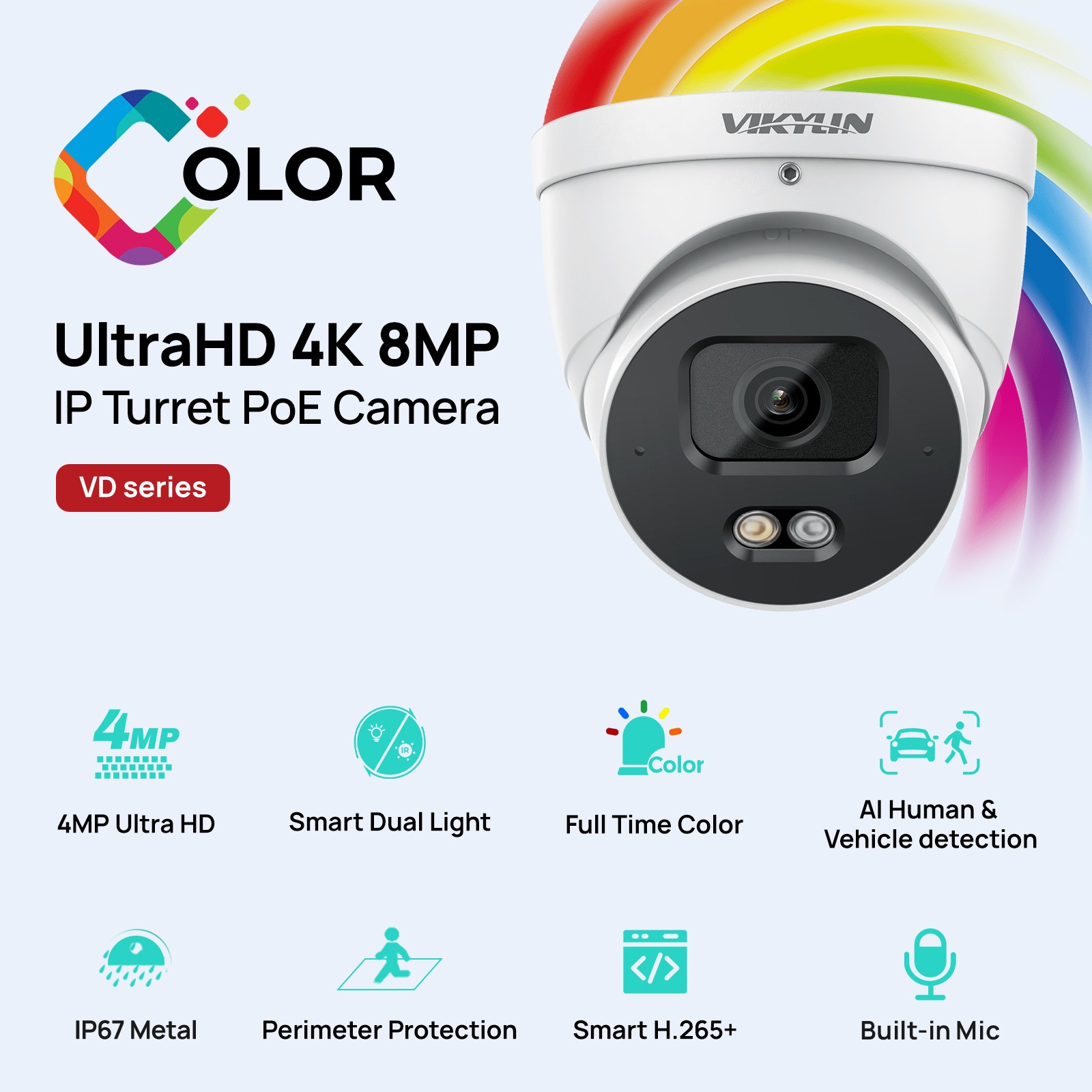 VIKYLIN SmartFind 8POE 8CH NVR AI MIC Dual light Color+IR 4MP IP Camera Kit Lot