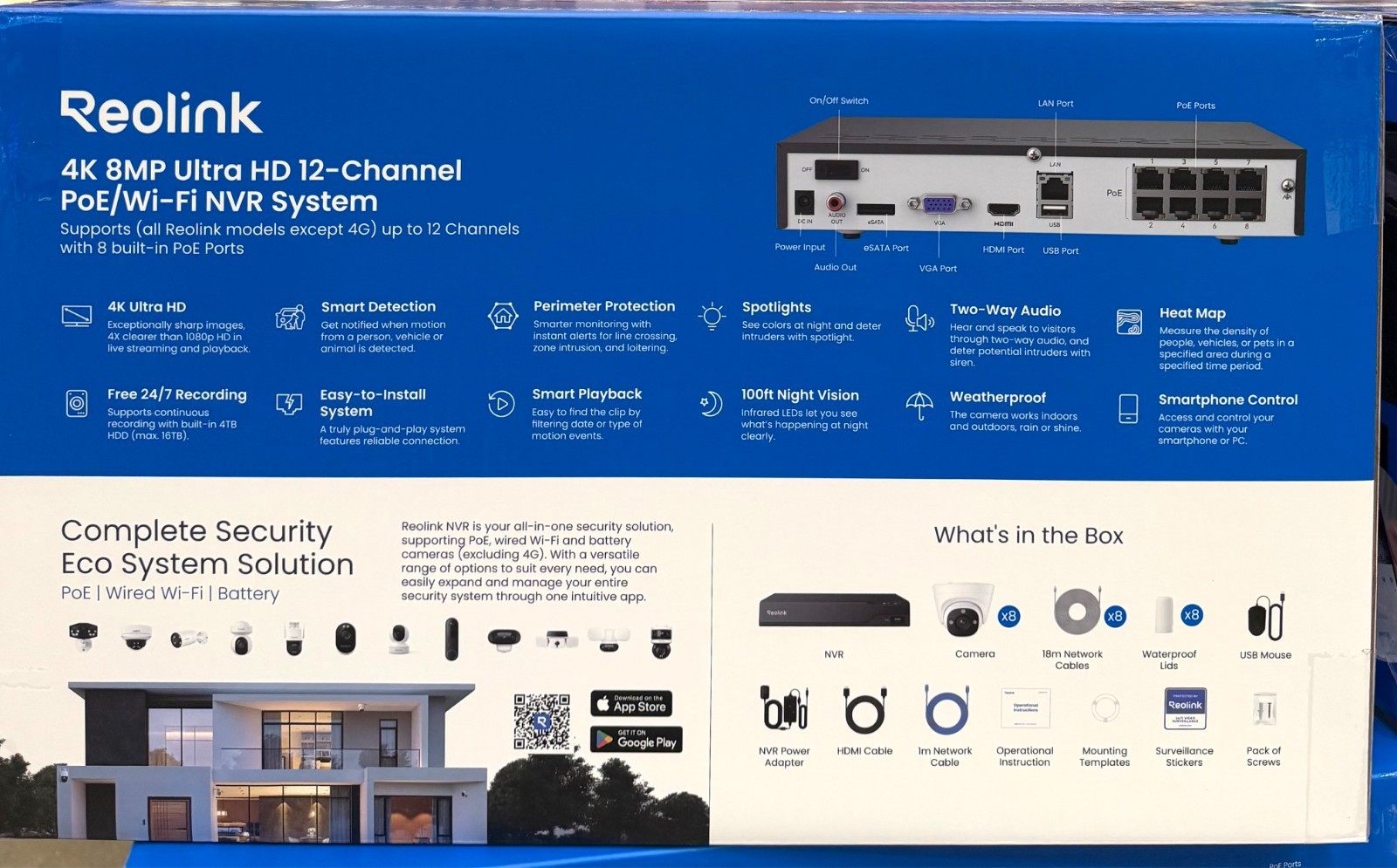 Reolink Pro Series 4K+ 16-Channel 4TB 8 12MP Cam Wired Security Camera System