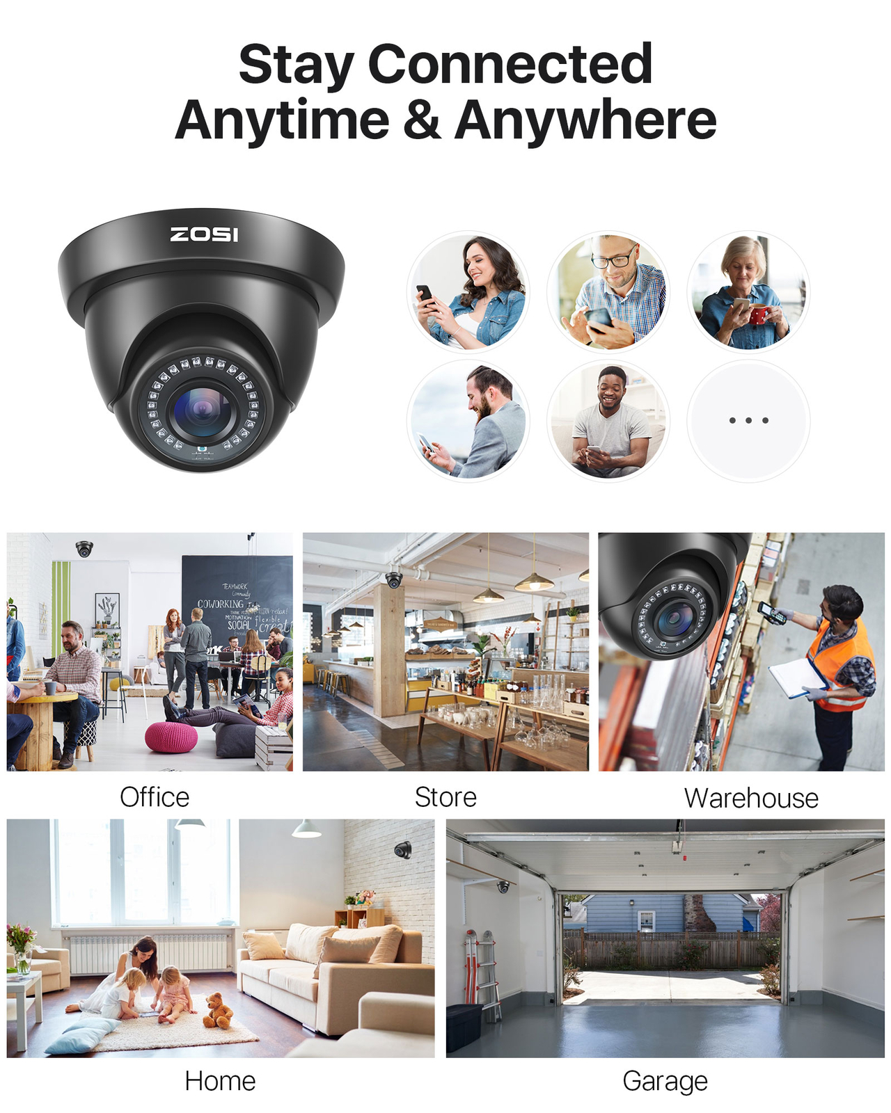 ZOSI 4PK 1080p TVI Security Cameras Outdoor Indoor CCTV Dome 80ft Night Vision