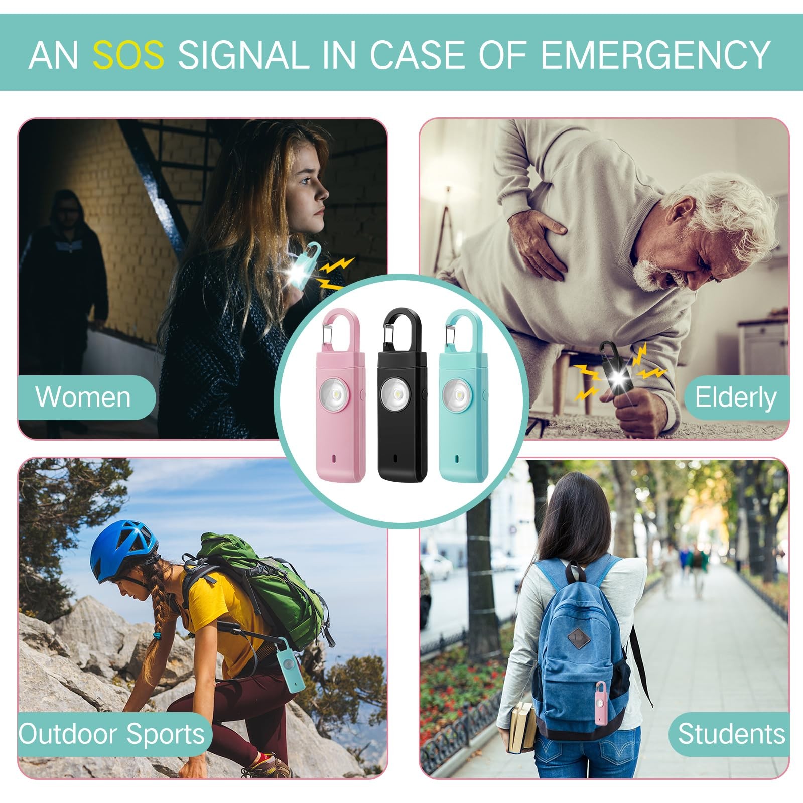 6 Pcs Rechargeable Personal Safety Alarm for Women, 130db Personal Alarm Prot…