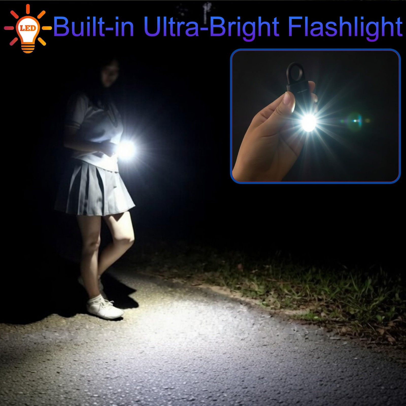 135dB Rechargeable Personal Safety Alarm Built-in Ultra-Bright Flashlight Non…