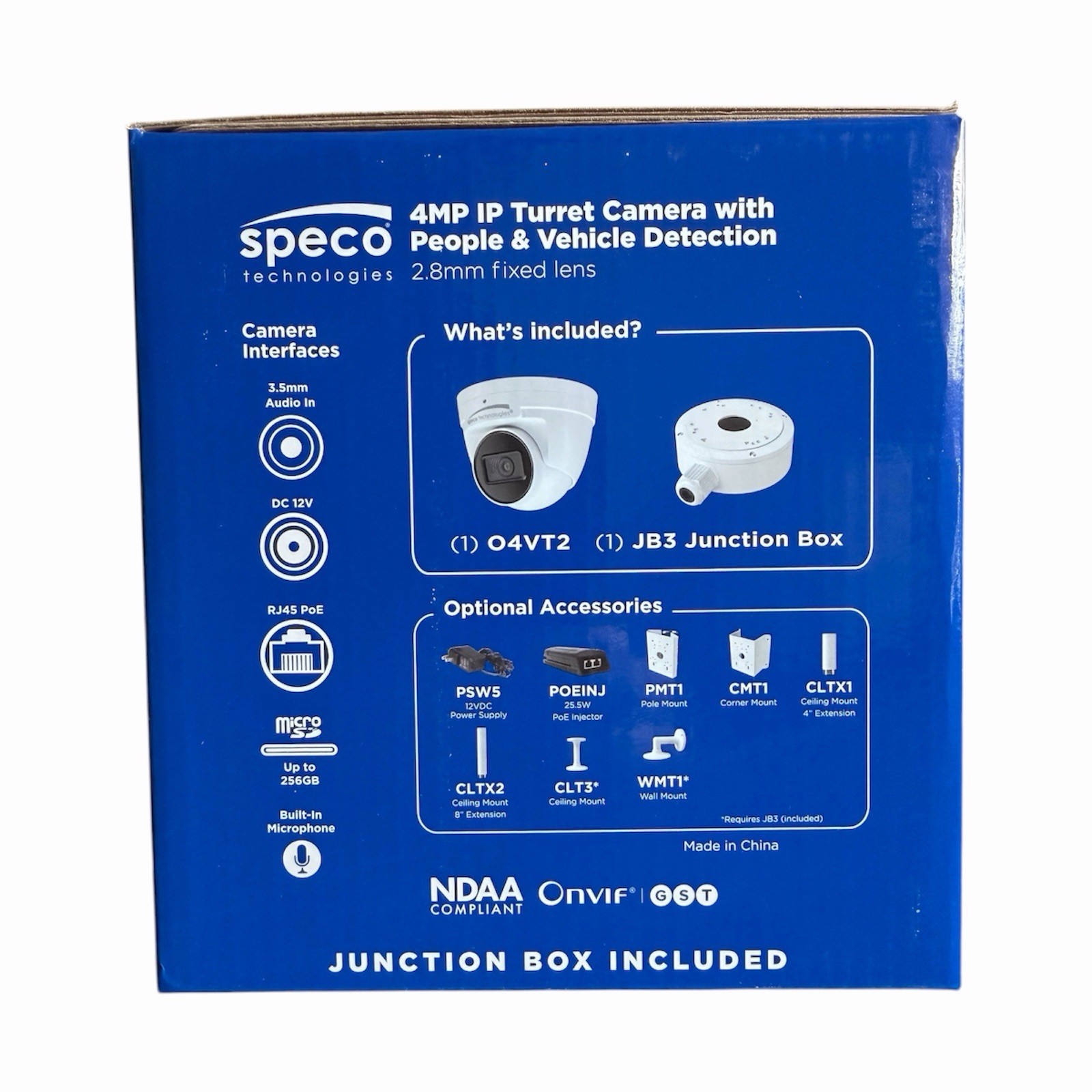 Speco O4VT2 4MP H.265 IP Turret Camera with Junction Box, NDAA Compliant, 2.8mm
