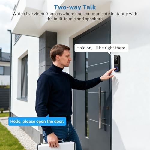 SoraNari Wireless Video Doorbell 1080P FHD Night Vision Motion Detection Black