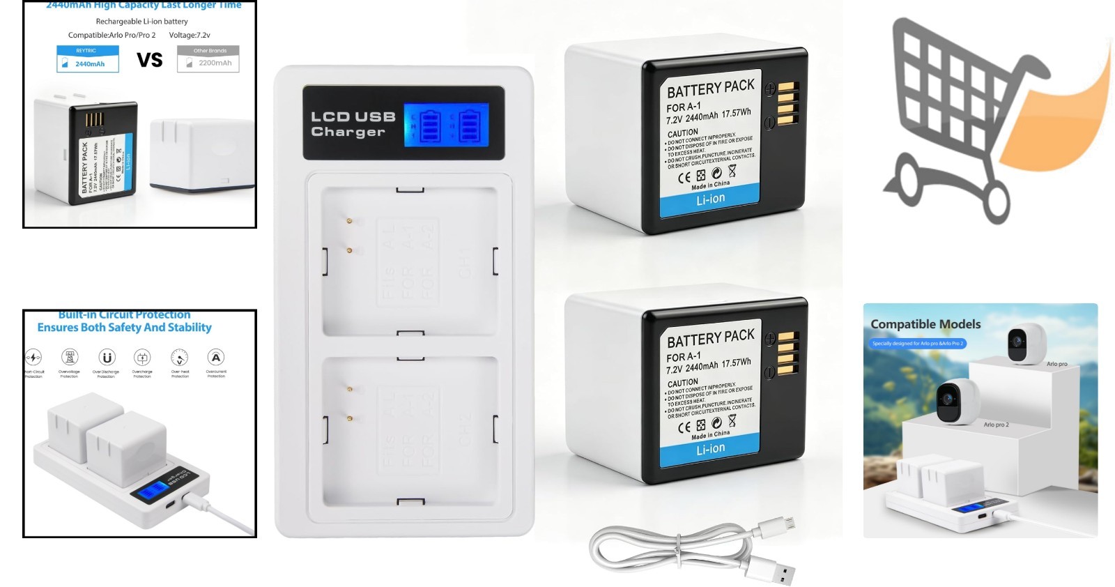 2-Pack Rechargeable Lithium Batteries for Arlo Pro Cameras with Charger