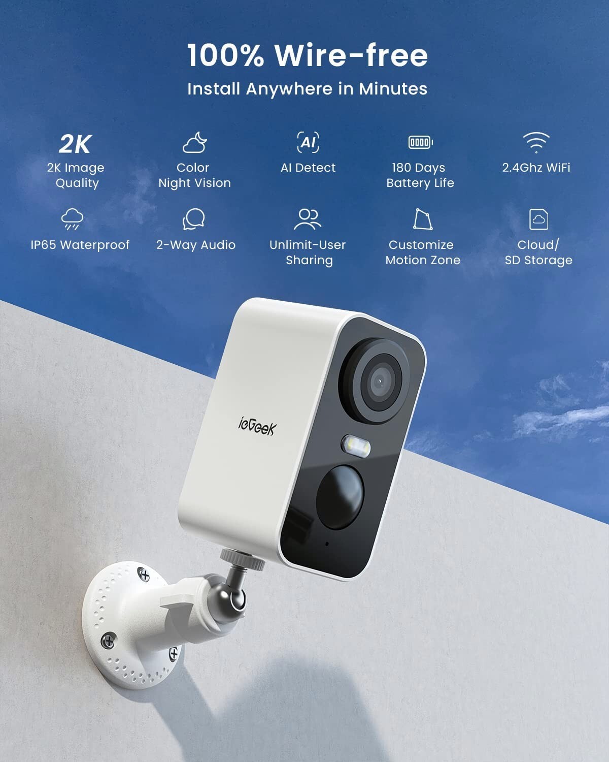 2PCS ieGeek Outdoor Wireless Security Camera Home WiFi Battery CCTV System Alexa