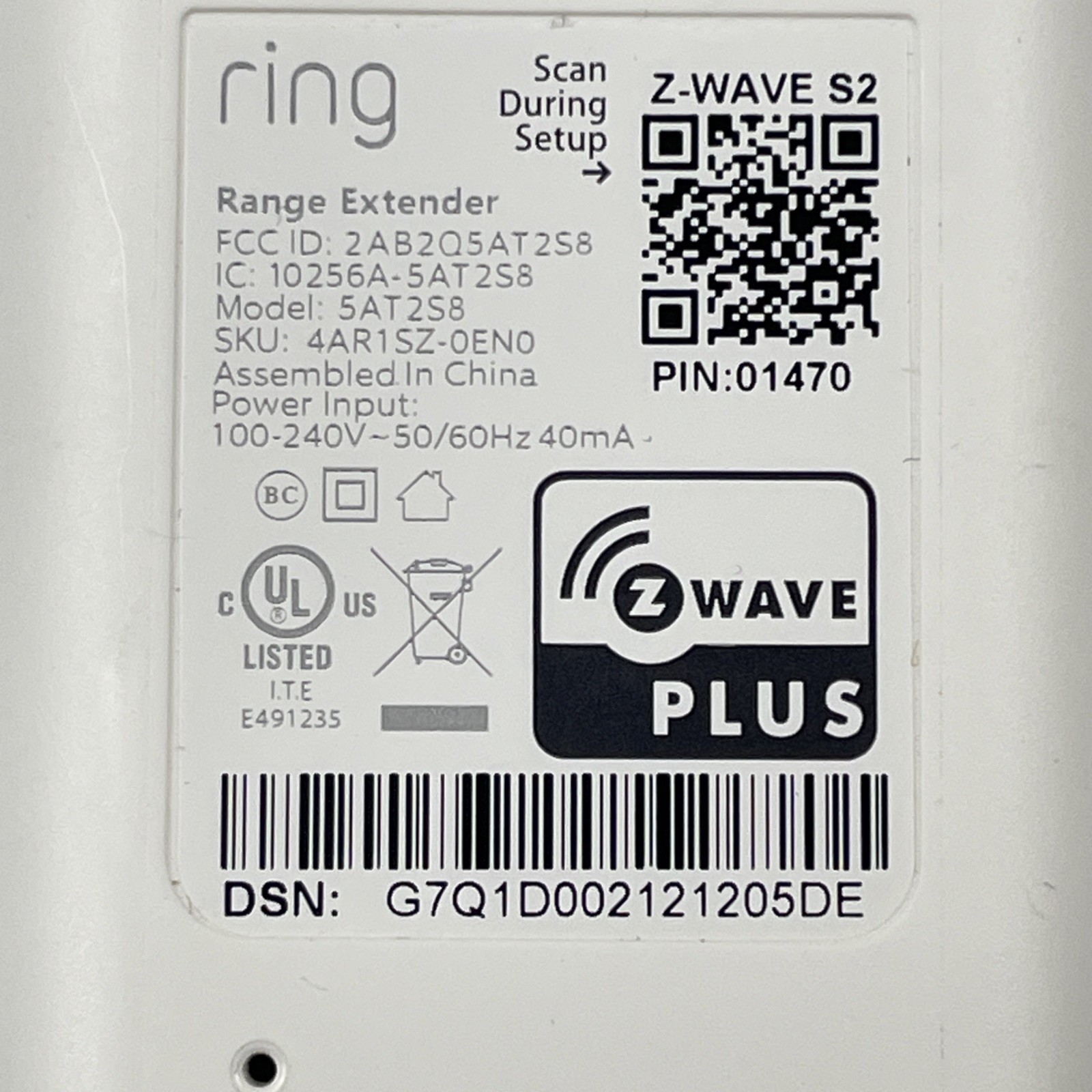 Ring Alarm – Range Extender – Z Wave Plus 2nd Gen (5AT2S8)
