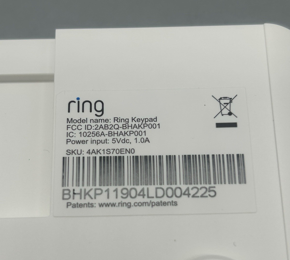 Ring Alarm Keypad (1st Gen) with Power Adapter Supply (4AK1S7-0EN0)