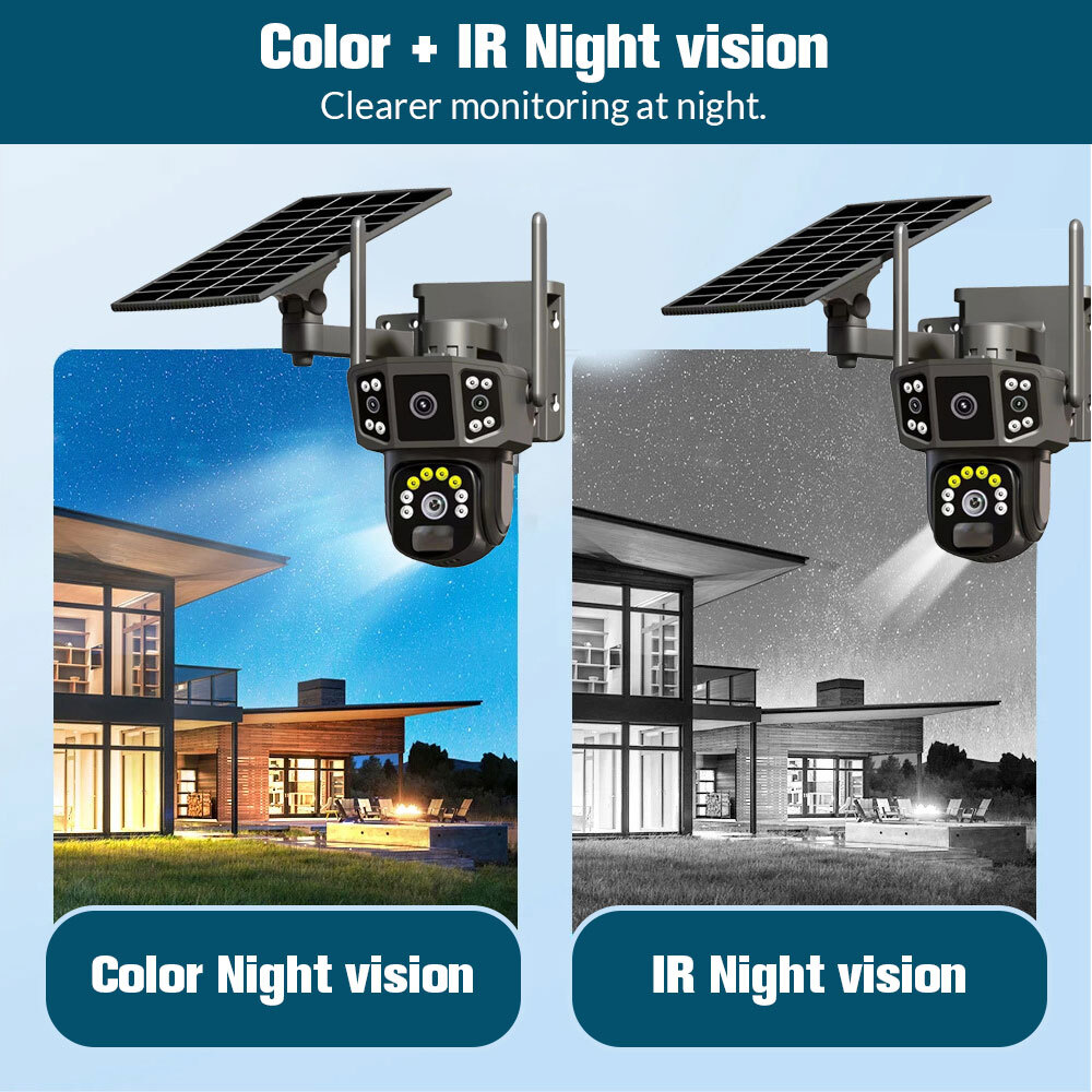 9MP4K Dual Screen Solar Camera Outdoor Wireless WiFi PTZ Dual Lens Security