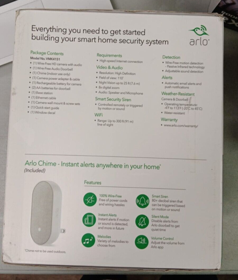 Arlo Smart Home Pro HD Camera Plus Audio Doorbell and Chime System