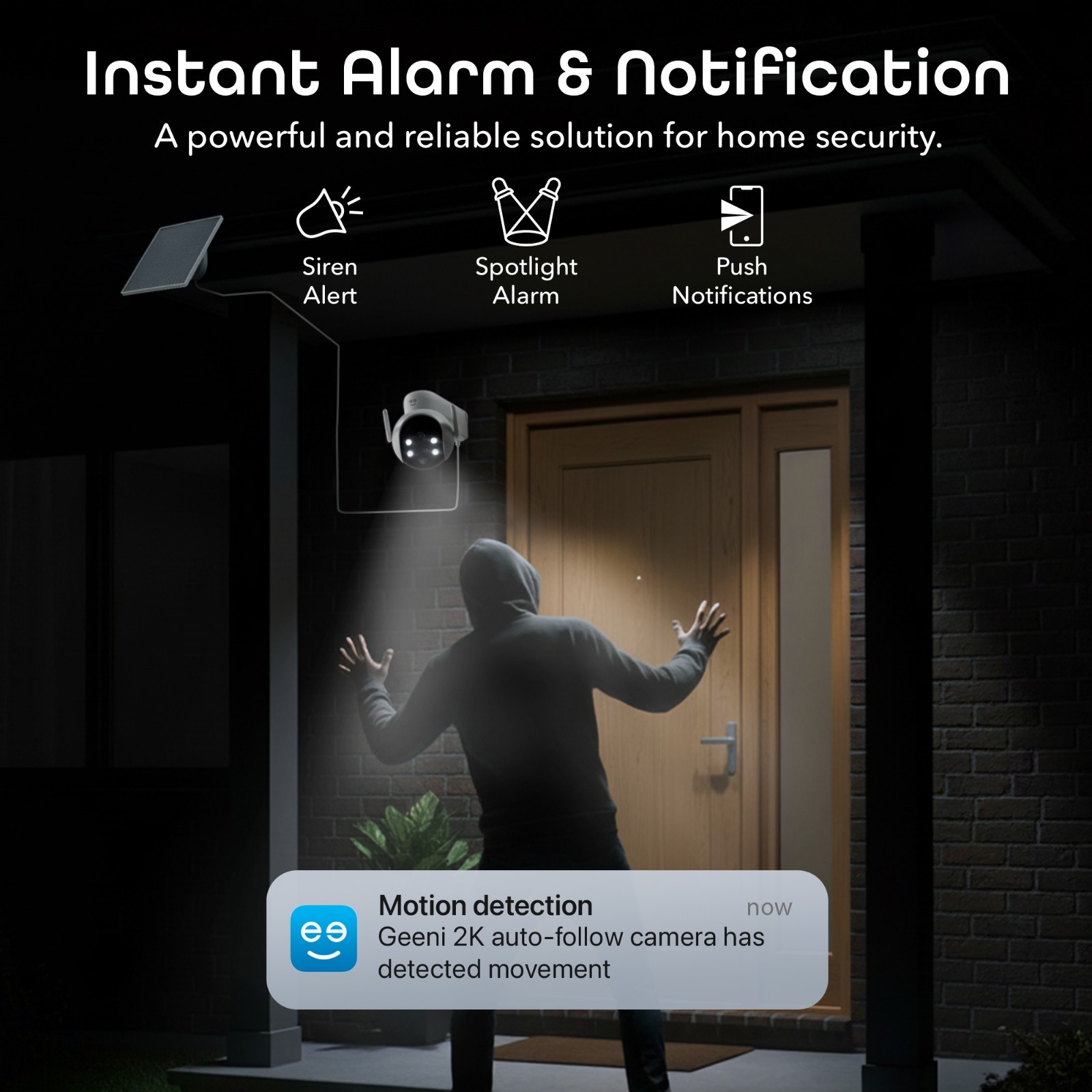Geeni 3MP PTZ Solar Security Camera 2K WiFi Auto Tracking Outdoor Battery Camera